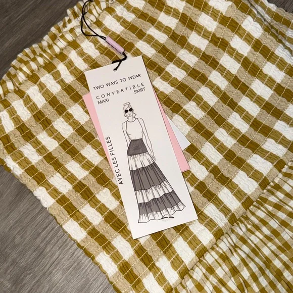 Avec Les Filles mixed print tiered cotton Gingham Maxi Skit - Picture 5 of 9